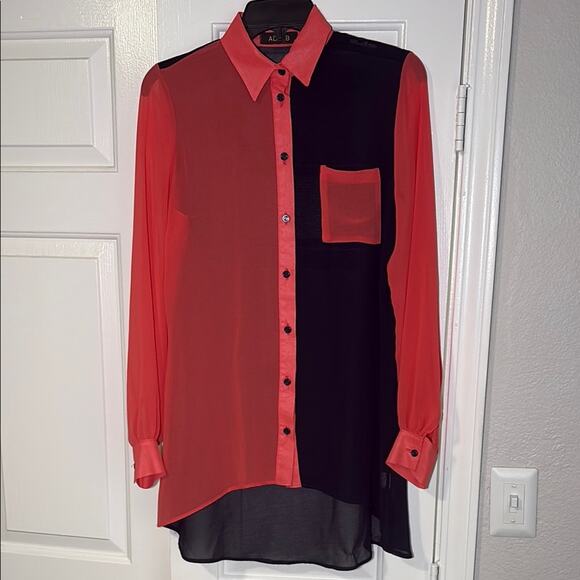 Ad Lib Colorblock Sheer Button Down Shirt Dress – Size S - Picture 5 of 11